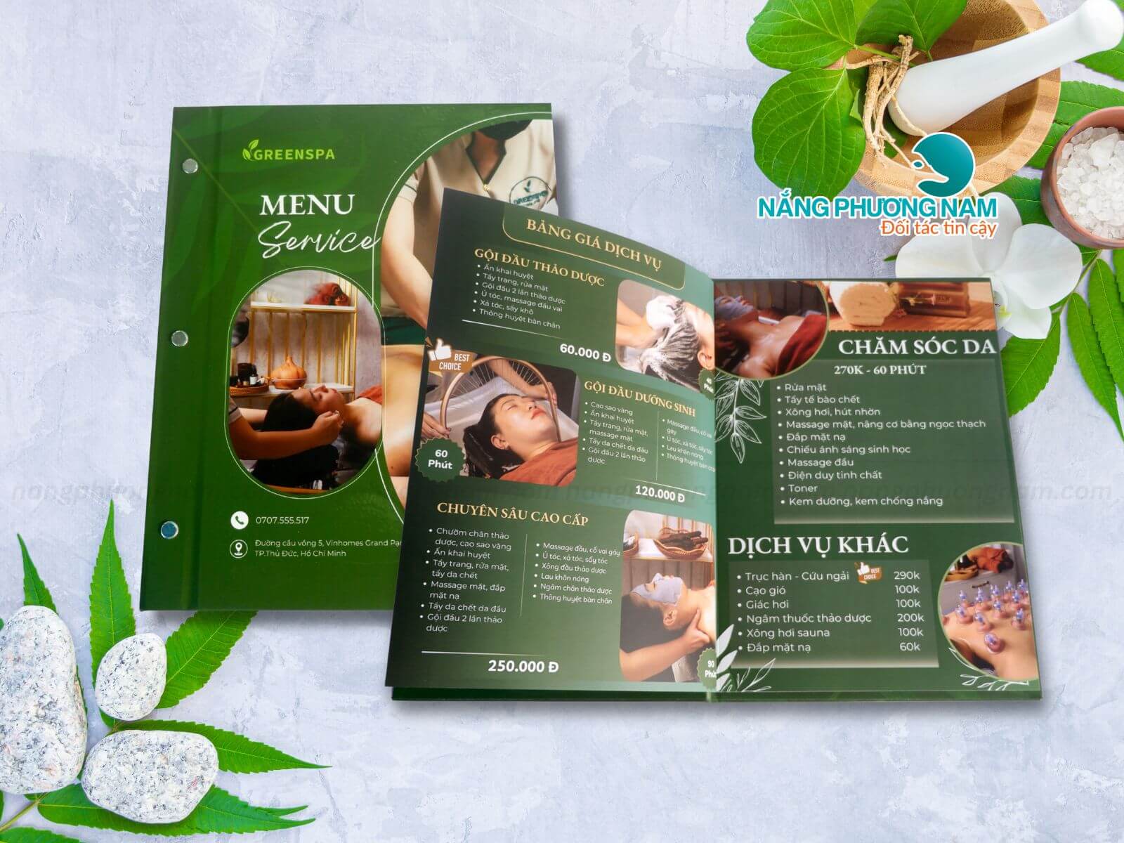 menu spa greenspa mẫu thiết kế menu greenspa