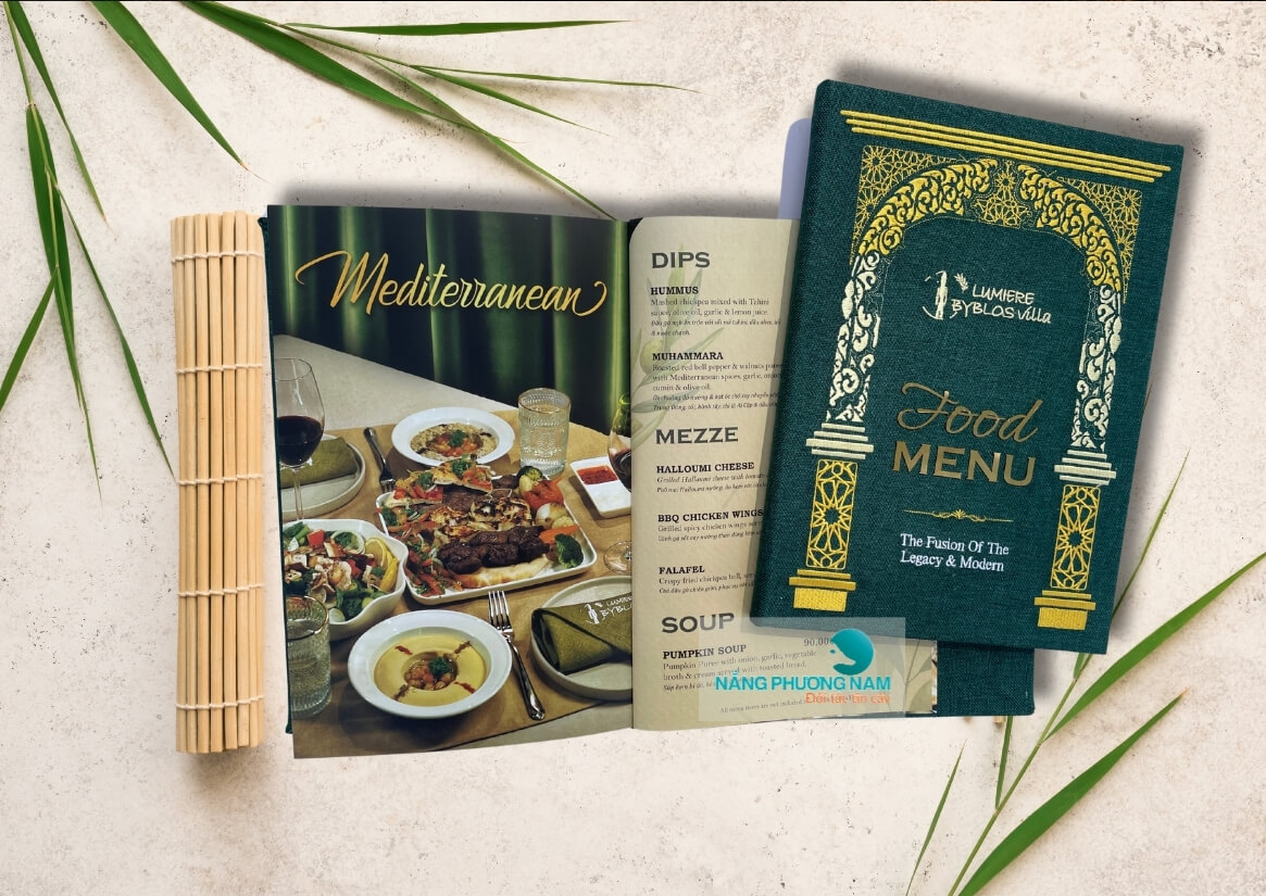 menu-nha-hang-food-menu Menu bìa vải logo inox kết hợp logo thêu nổi bật