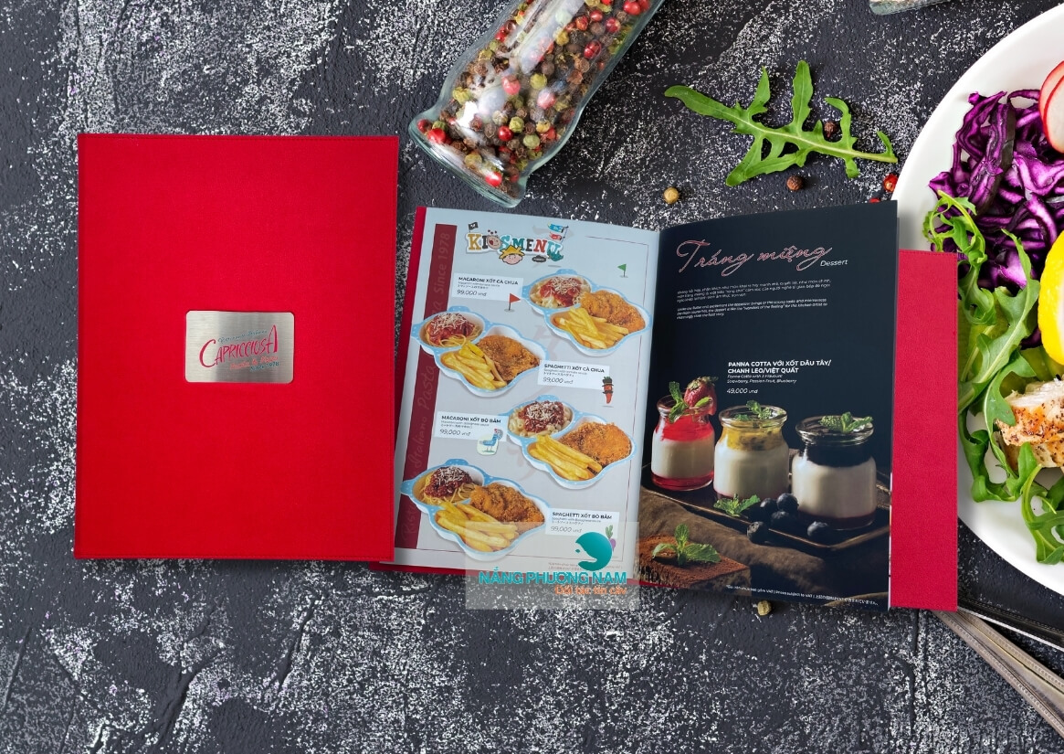 menu-nha-hang-quan-an-carriccisa Menu nhà hàng bìa da logo inox