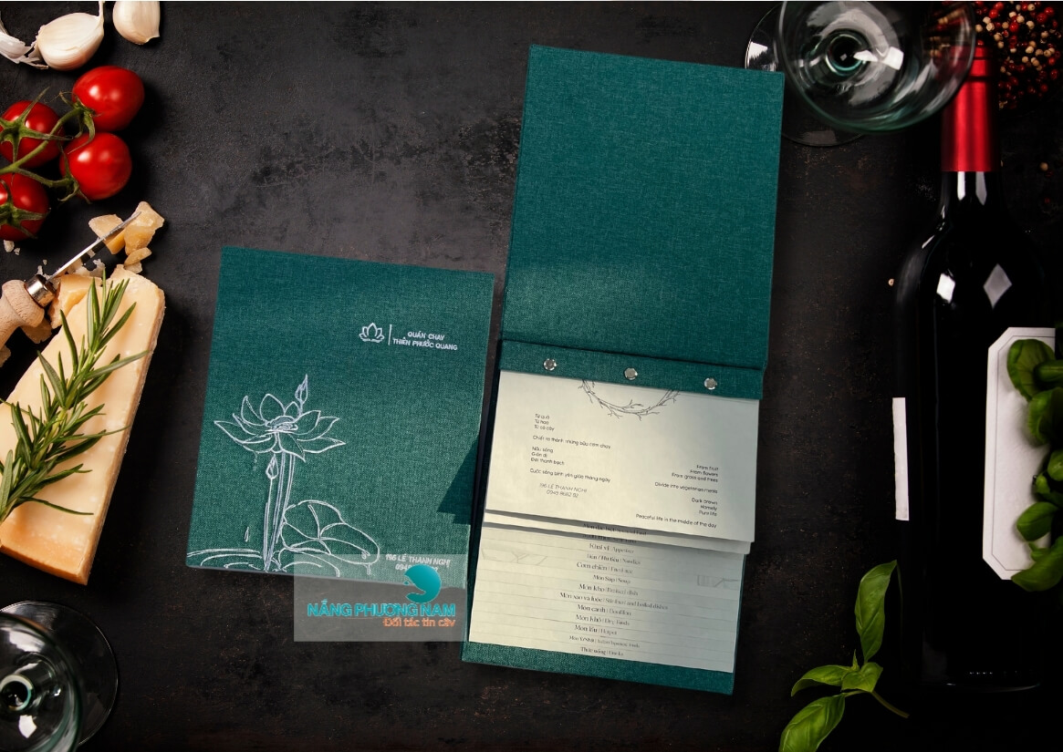 menu-nha-hang-quan-chay Menu bìa vải logo thêu