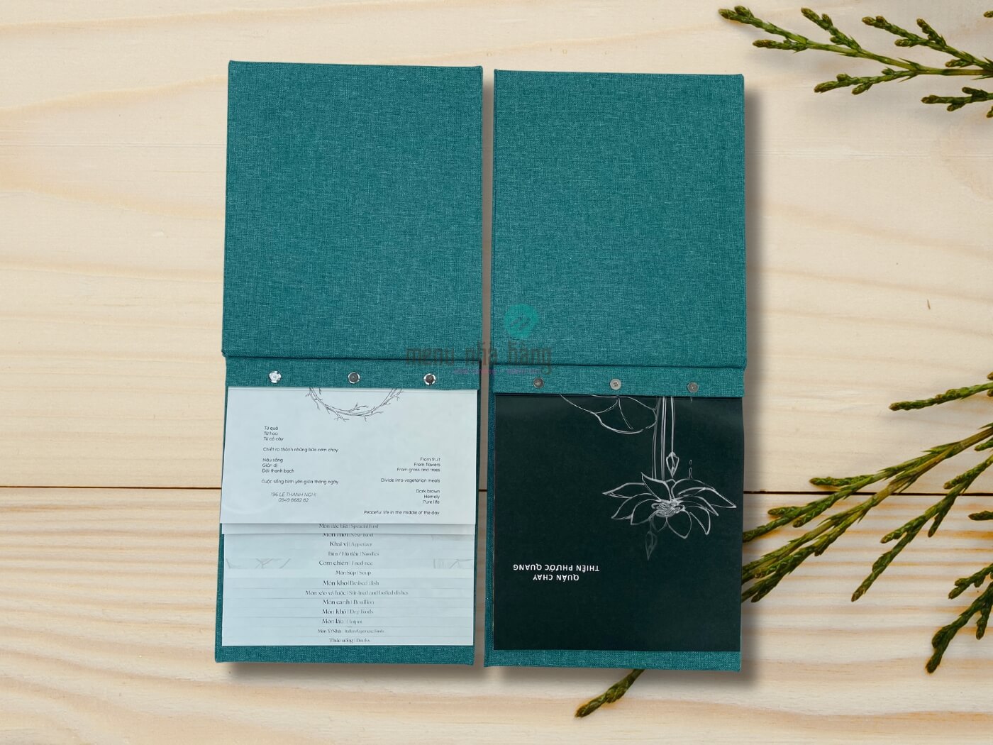 menu-quan-chay-bang-bia-vai-dep menu quán chay bằng bìa vải đẹp