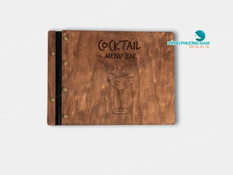 Menu bìa gỗ nhà hàng quán bar