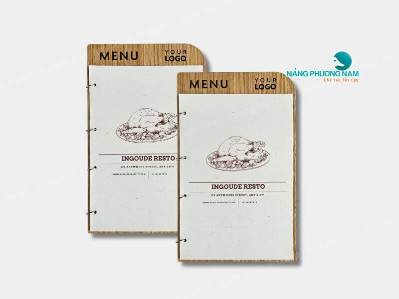 Mẫu menu bìa gỗ cầm tay