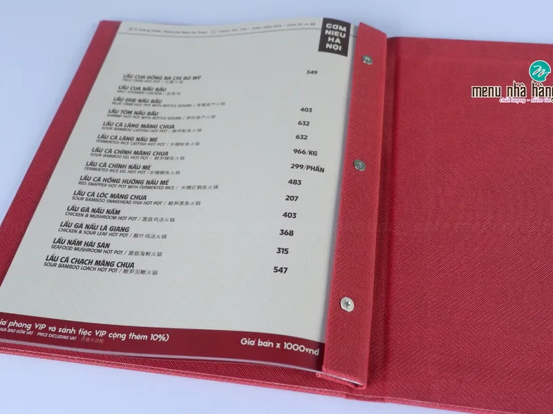 Quyển menu bìa da A4 đẹp, cao cấp, in theo yêu cầu