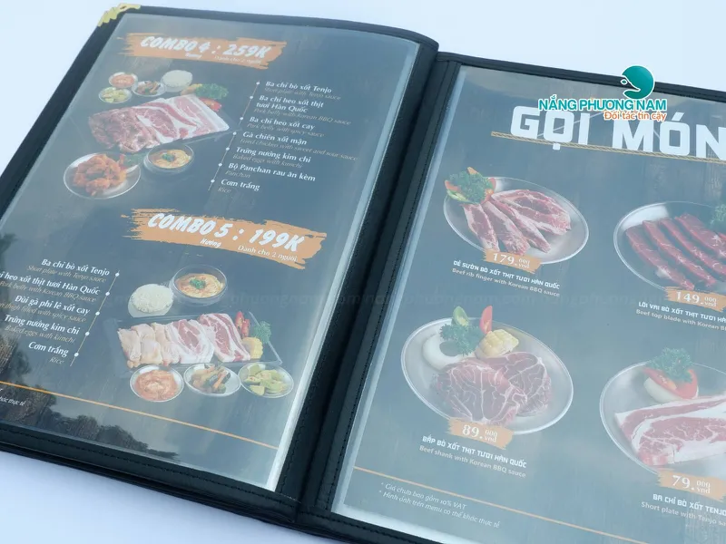 In ấn bìa menu nhựa kiếng trong - Nhà hàng buffet nướng.