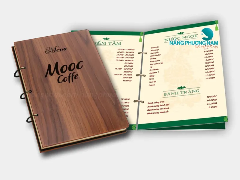 Menu bìa còng – Đẹp, bền, dễ thay đổi, tiết kiệm chi phí.