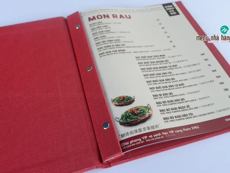 Quyển menu bìa da A4 đẹp, cao cấp, in theo yêu cầu