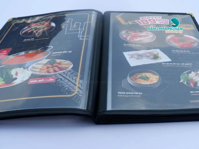 In ấn bìa menu nhựa kiếng trong - Nhà hàng buffet nướng.