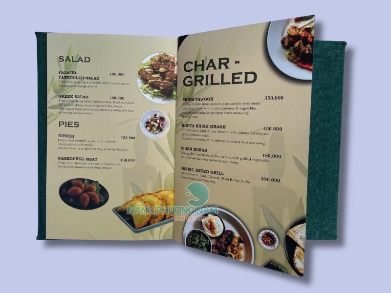 Bìa menu vải logo thêu Lumiere Byblos Villa