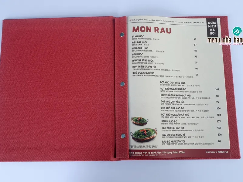 Quyển menu bìa da A4 đẹp, cao cấp, in theo yêu cầu