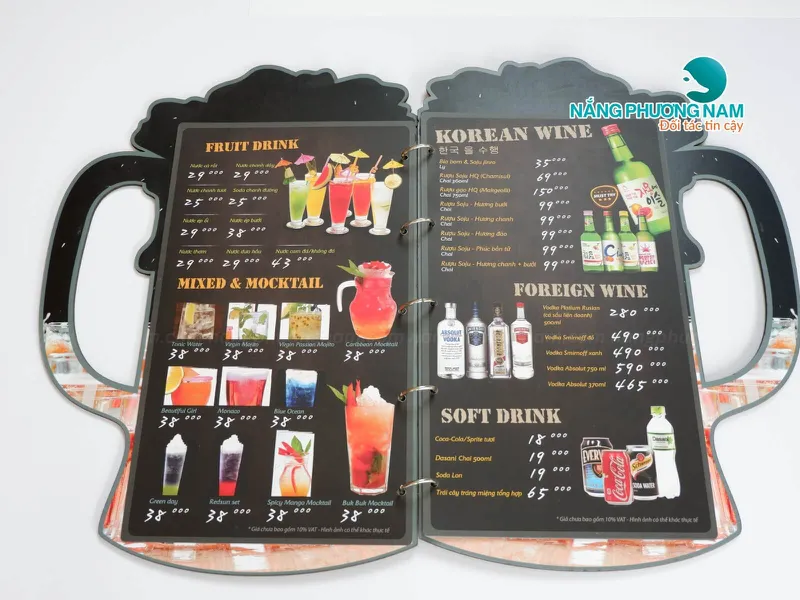 Làm menu quán nước tại Nắng Phương Nam - In bền đẹp, dễ đọc, đúng gu quán