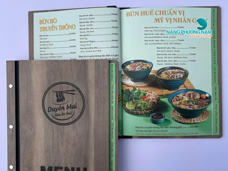 Menu gỗ, các dạng thực đơn bìa gỗ không nên bỏ qua.