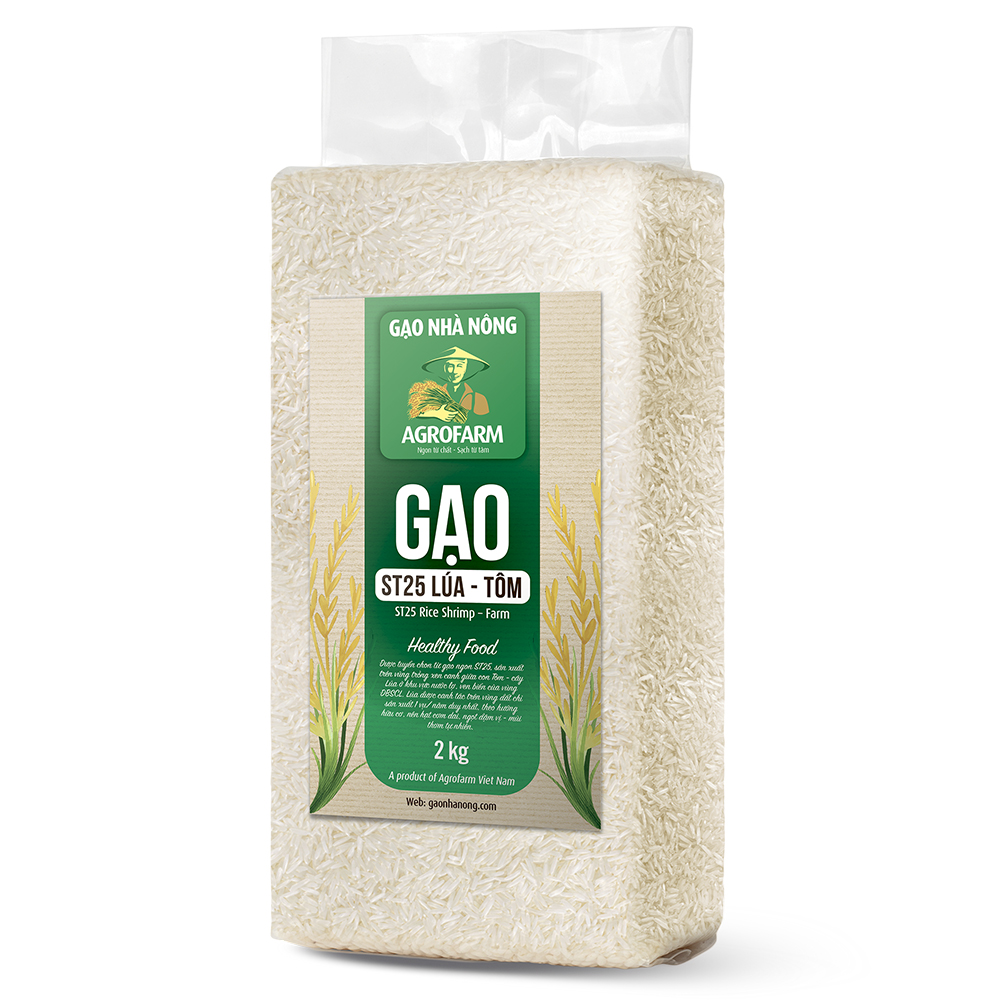 Gạo lúa tôm ST25 bịch 2kg Gạo lúa tôm ST25 bịch 2kg