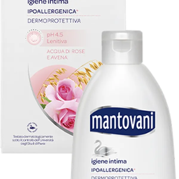 Dung dịch vệ sinh MANTOVANI Soothing PH 4.5  -  Rose water and Oats -  chiết xuất từ  NƯỚC HOA HỒNG VÀ Yến Mạch  Dung dịch vệ sinh MANTOVANI Soothing PH 4.5  -  Rose water and Oats -  chiết xuất từ  NƯỚC HOA HỒNG VÀ Yến Mạch
