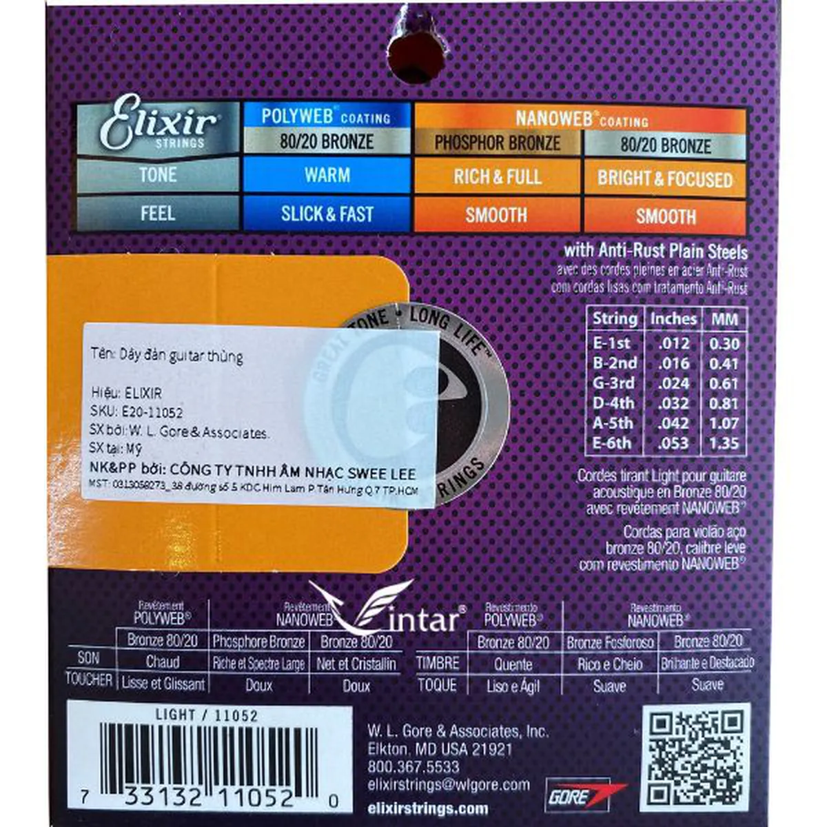Dây Đàn Guitar Acoustic ELIXIR 80/20 Bronze Size 11             