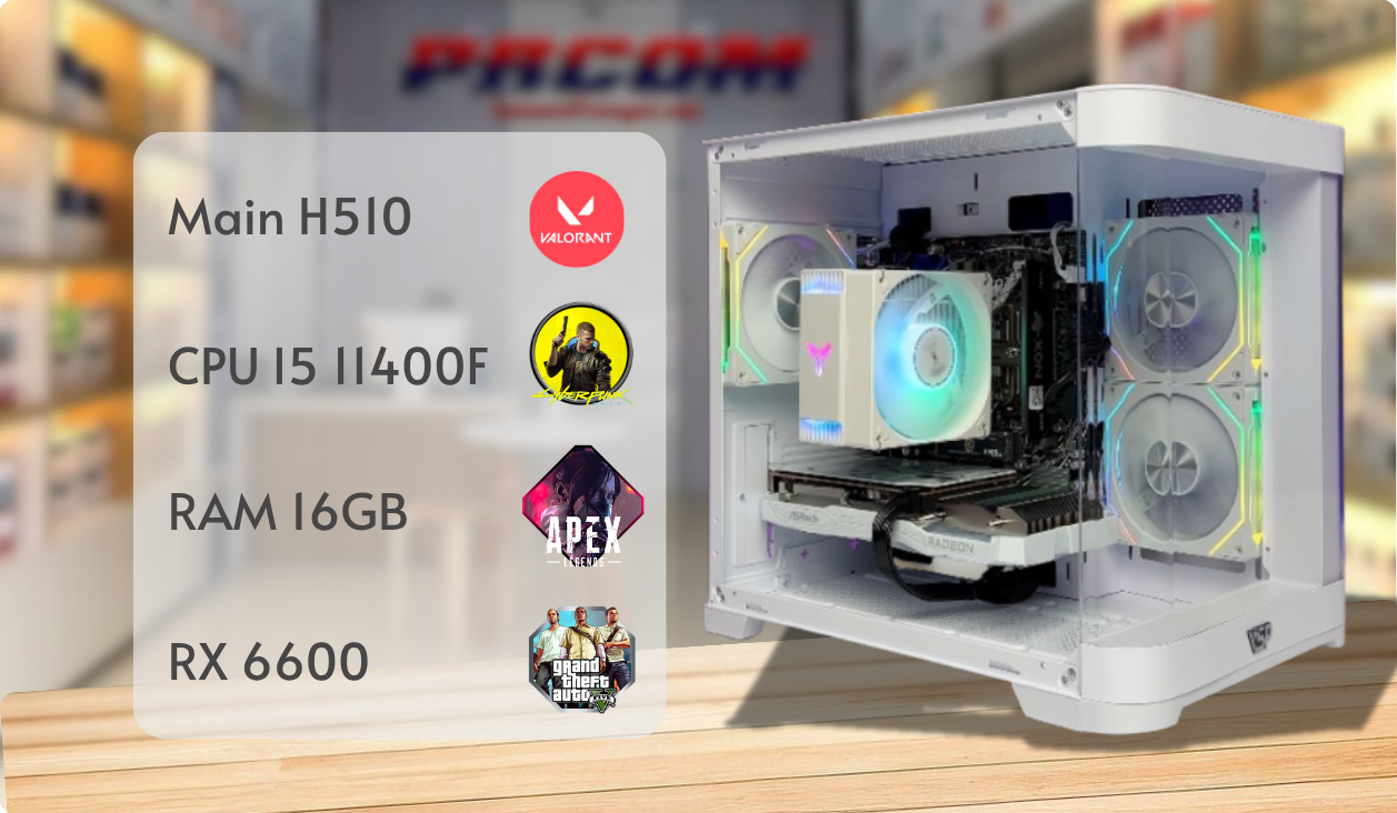 cau hinh pc gaming ket hop xanh do i5 11400f rx 6600 poster