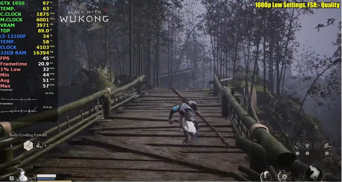 gtx 1650 danh gia black myth wukong low