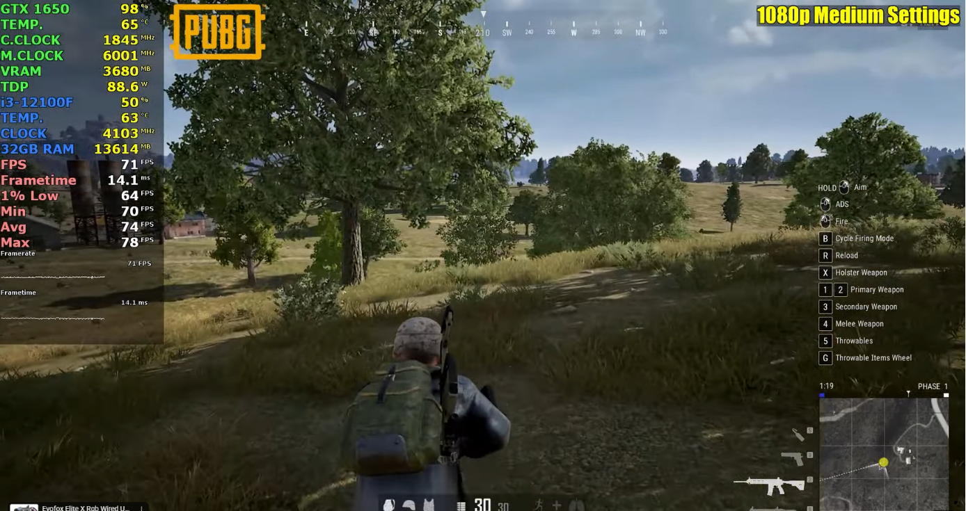 gtx 1650 danh gia pupg medium