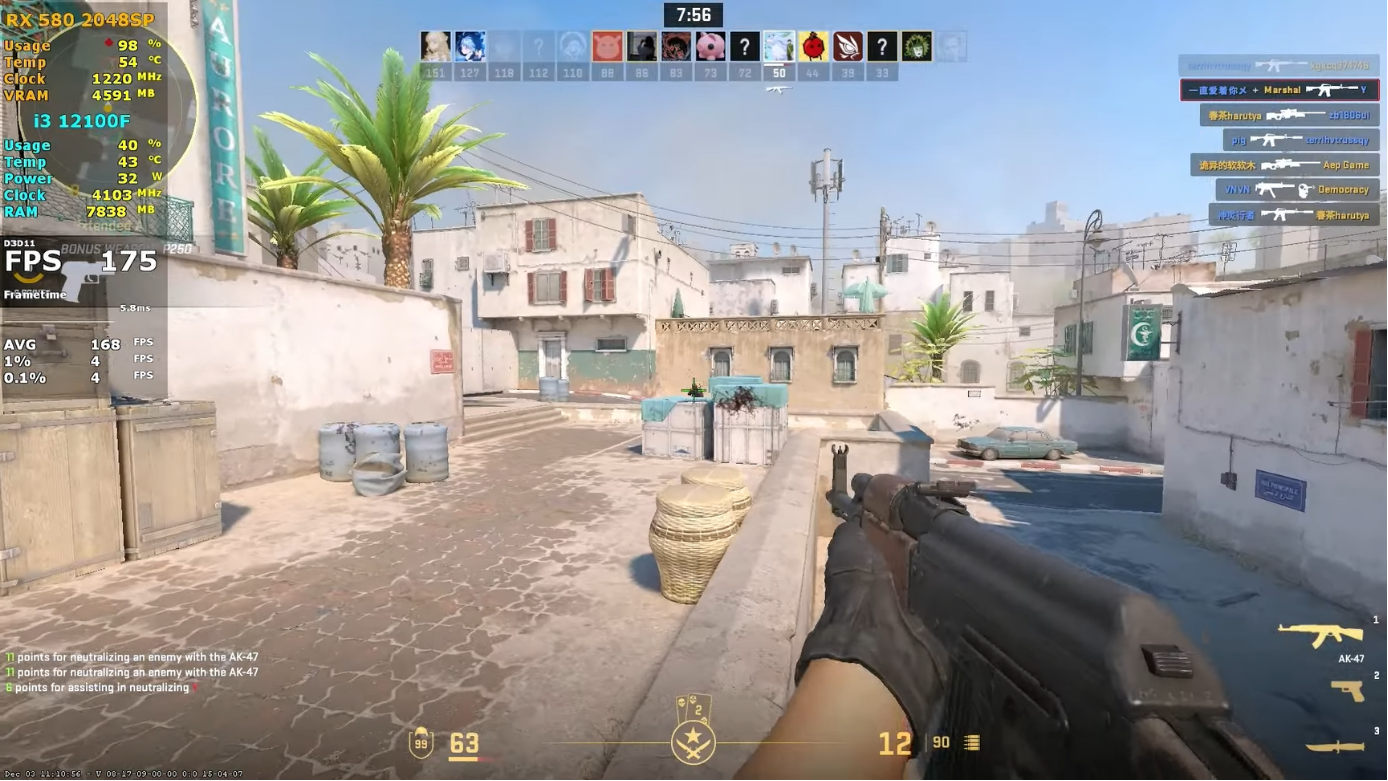 i3 12100f rx 580 8g cs2 1080 low setting