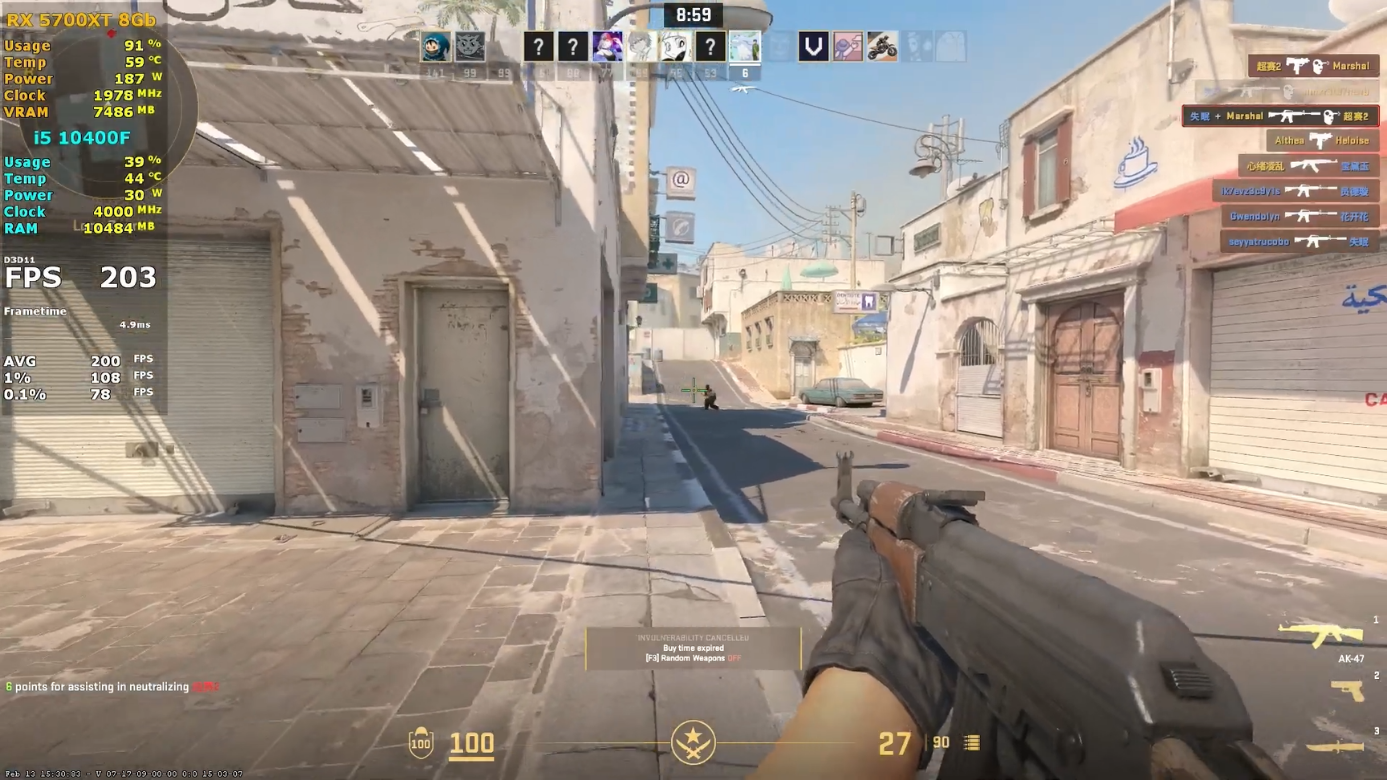 i5 10400f va rx 5700 xt counter strike 2 1080p very high