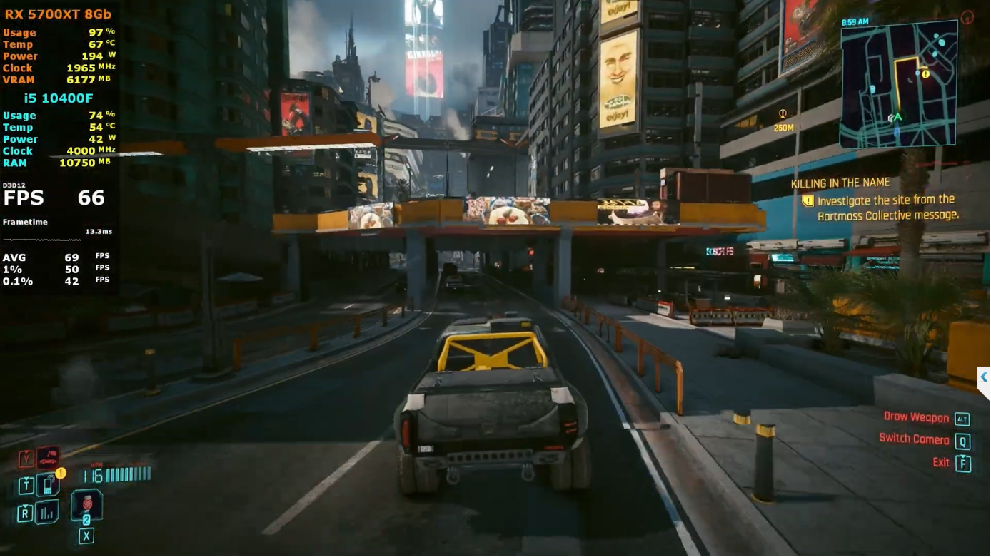 i5 10400f va rx 5700 xt cyberpunk 2077 1080p high