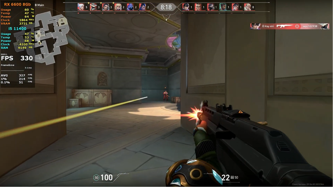 i5 11400f rx 6600 valorant 1080p high 300 fps