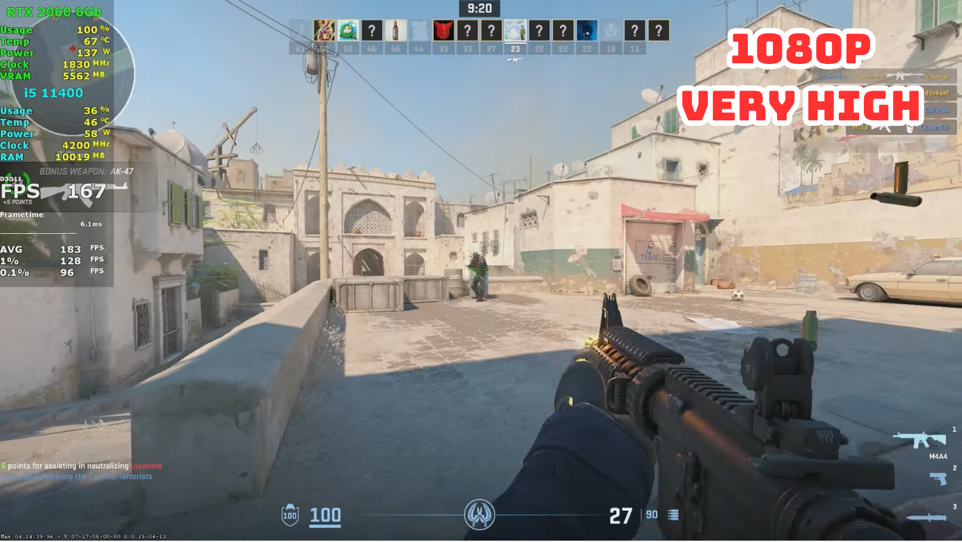 i5 11400f va rtx 2060 6g counter strike 2 1080p very high