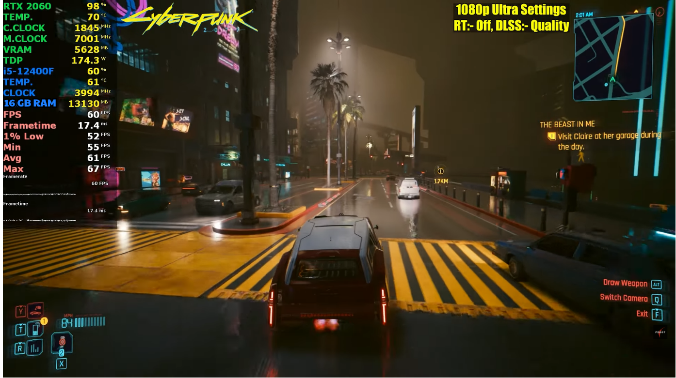 i5 1200f rtx 2060 cyberpunk 2077 1080p utra setting