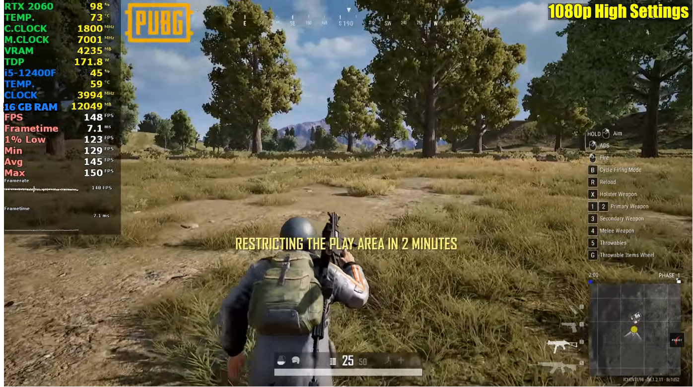 i5 1200f rtx 2060 pubg 1080p high setting