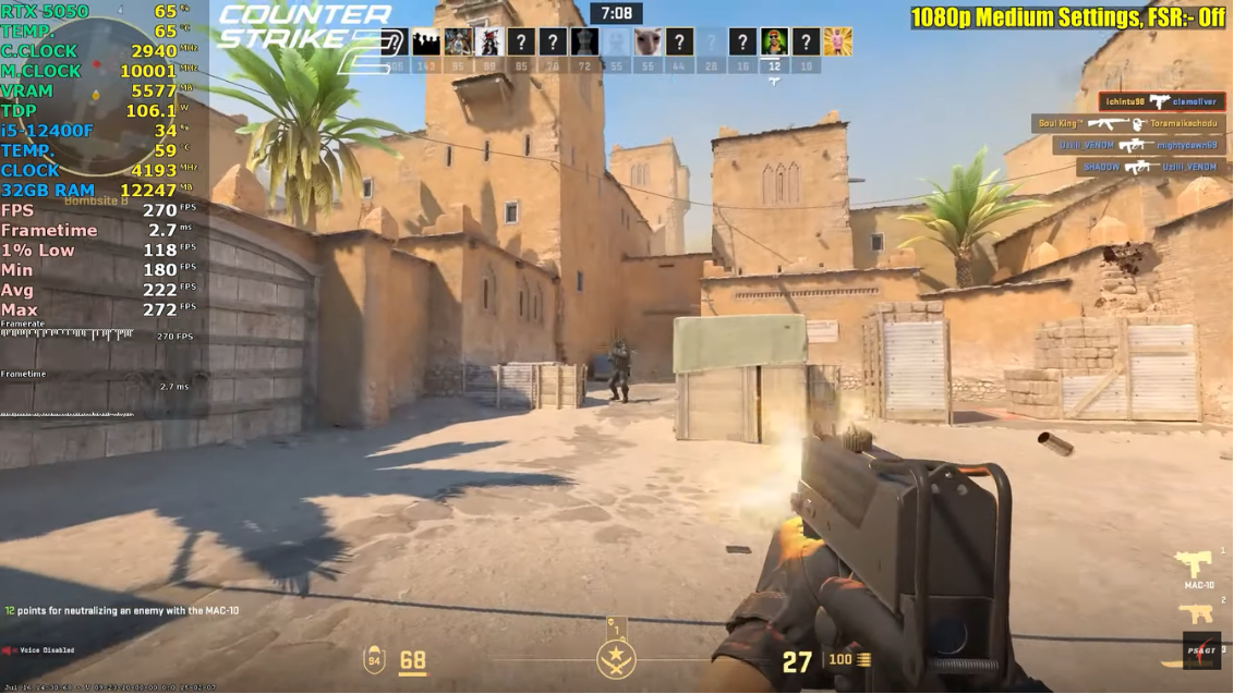 i5 12400f rtx 5050 counter strike 2 full hd setting medium