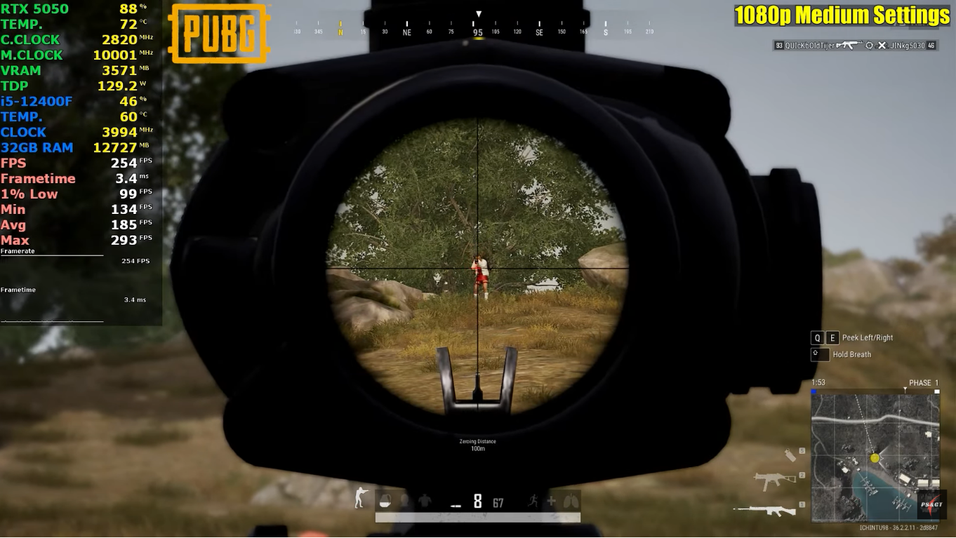 i5 12400f rtx 5050 pubg full hd setting medium