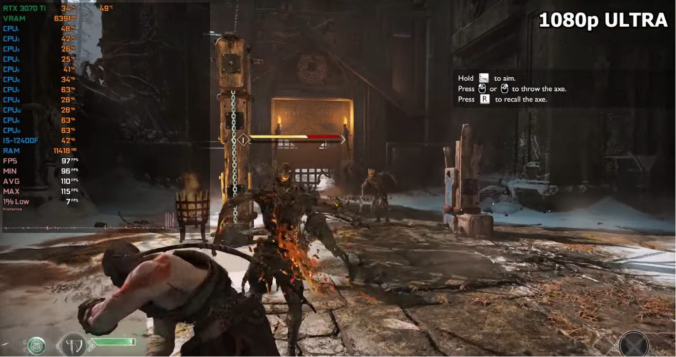 i5 12400f va rtx 3070 ti god of war utral setting 1080