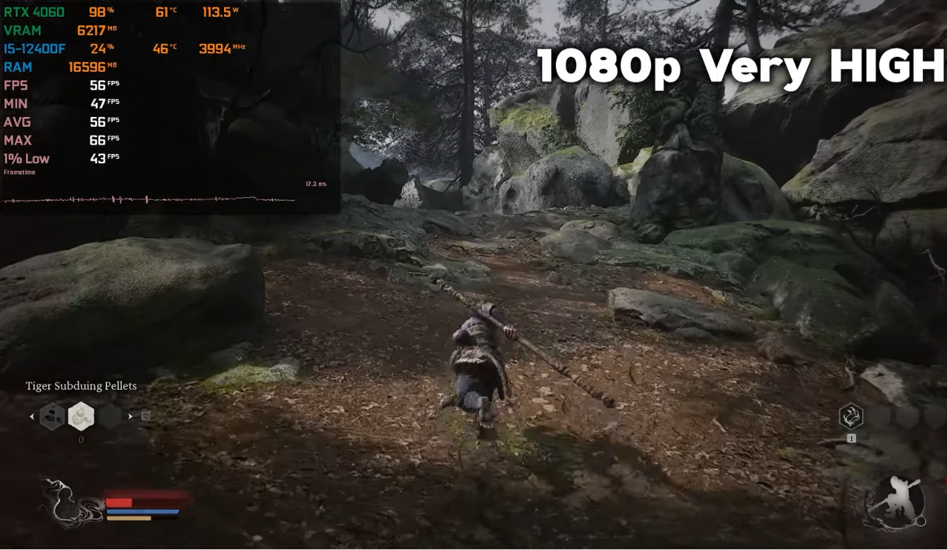 i5 12400f va rtx 4060 black myth wukong very high 56 fps