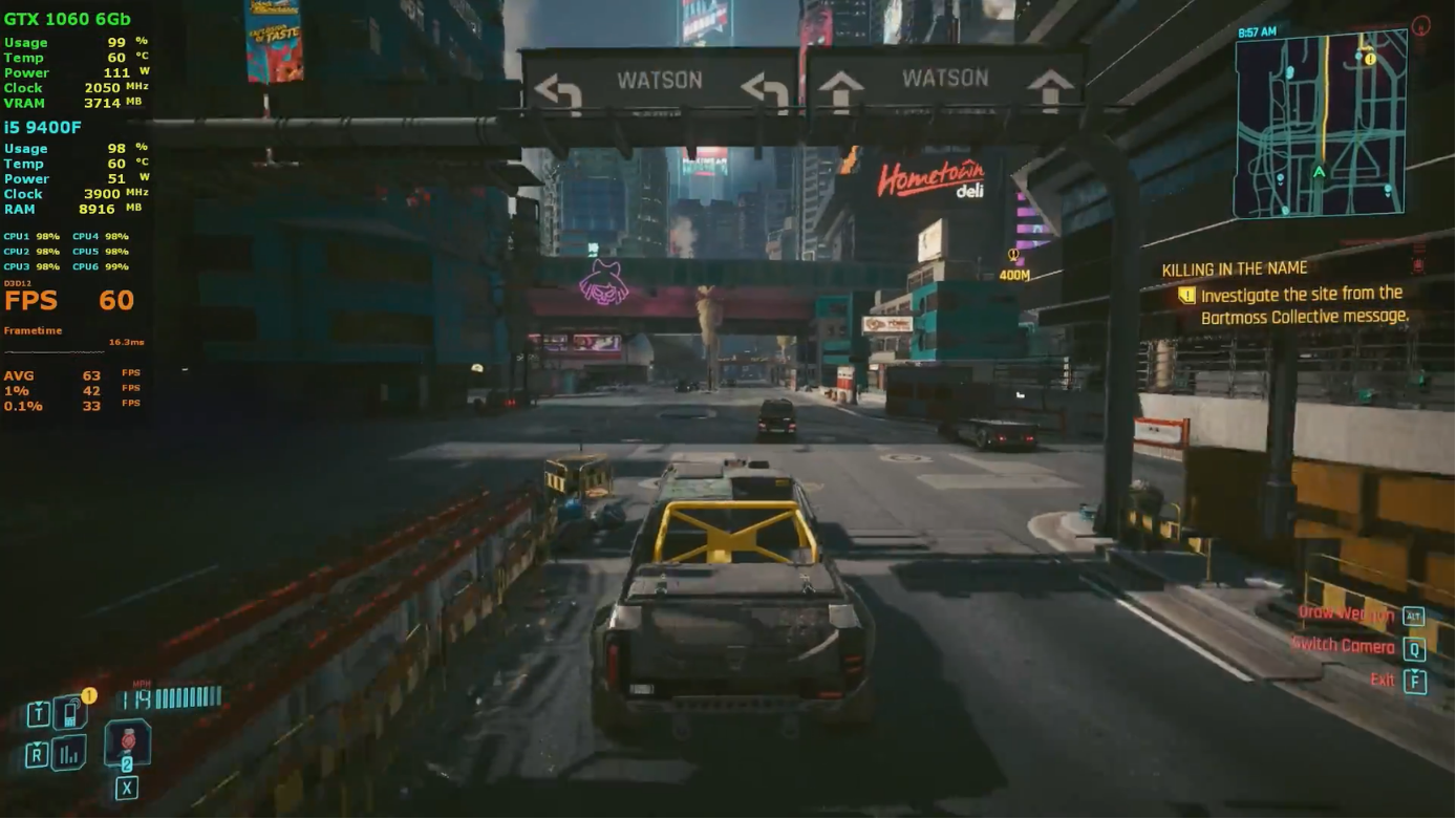 i5 9400f gtx 1060 6g cyberpunk 2077 1080p low fsr quality 60 fps