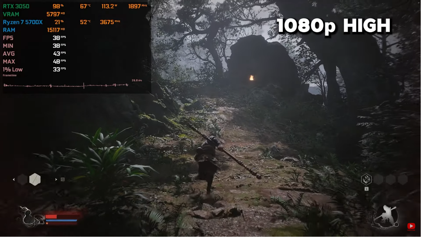 rtx 3050 choi duoc game gi black myth wukong high