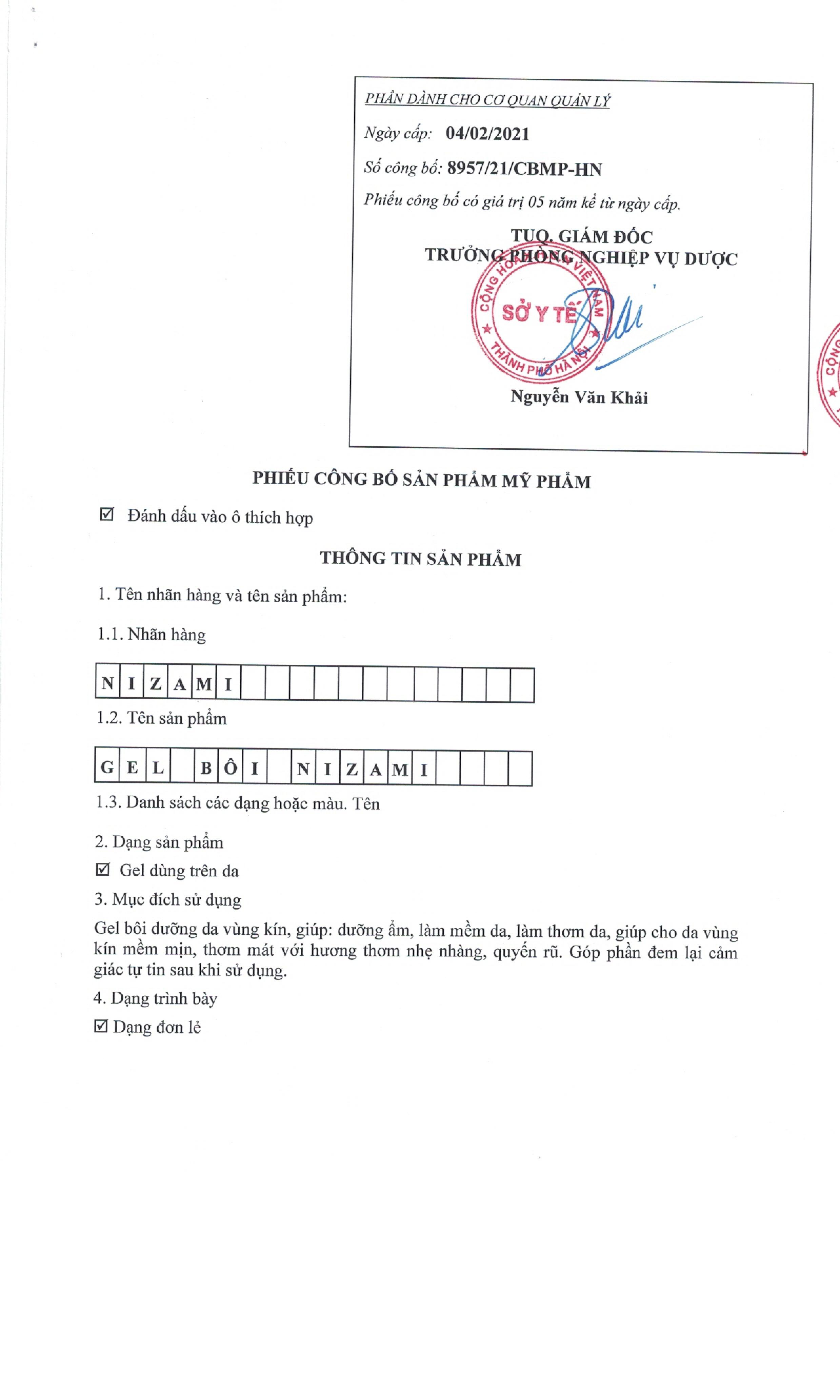 gel bôi trơn Nizami