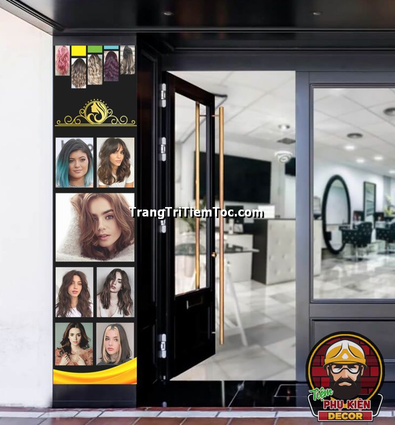 Tranh dán kính trang trí tiệm tóc nữ bắt mọi ánh mắt Tranh dán kính trang trí tiệm tóc nữ bắt mọi ánh mắt
