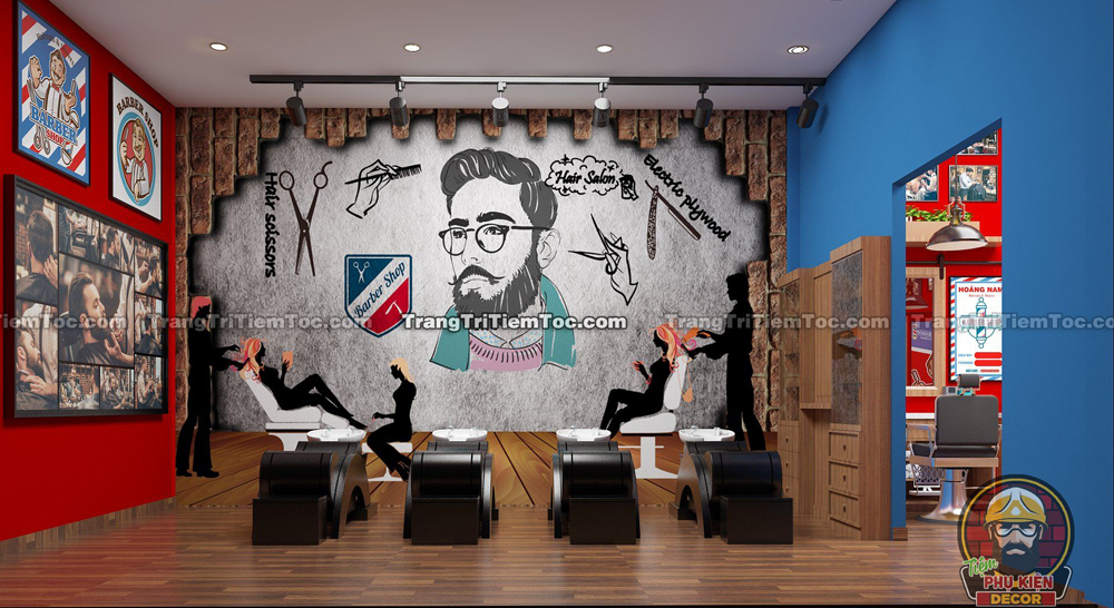 Mẫu tranh dán tường 3D chủ đề Barber Shop cho phòng Gội Mẫu tranh dán tường 3D chủ đề Barber Shop cho phòng Gội