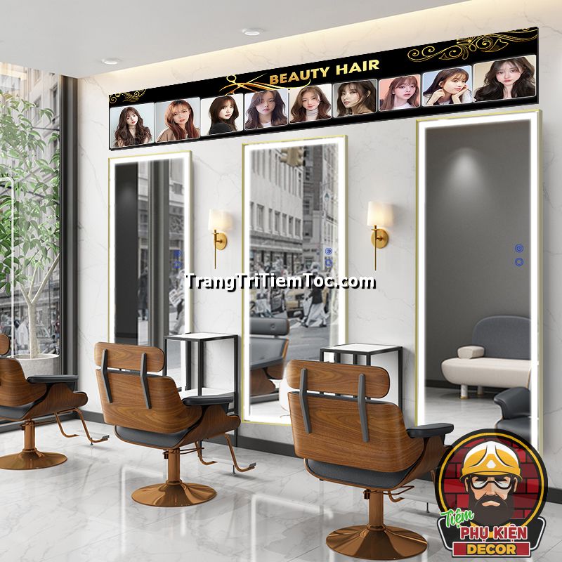 Decal dán kính, dán tường khổ ngang trang trí salon tóc nữ