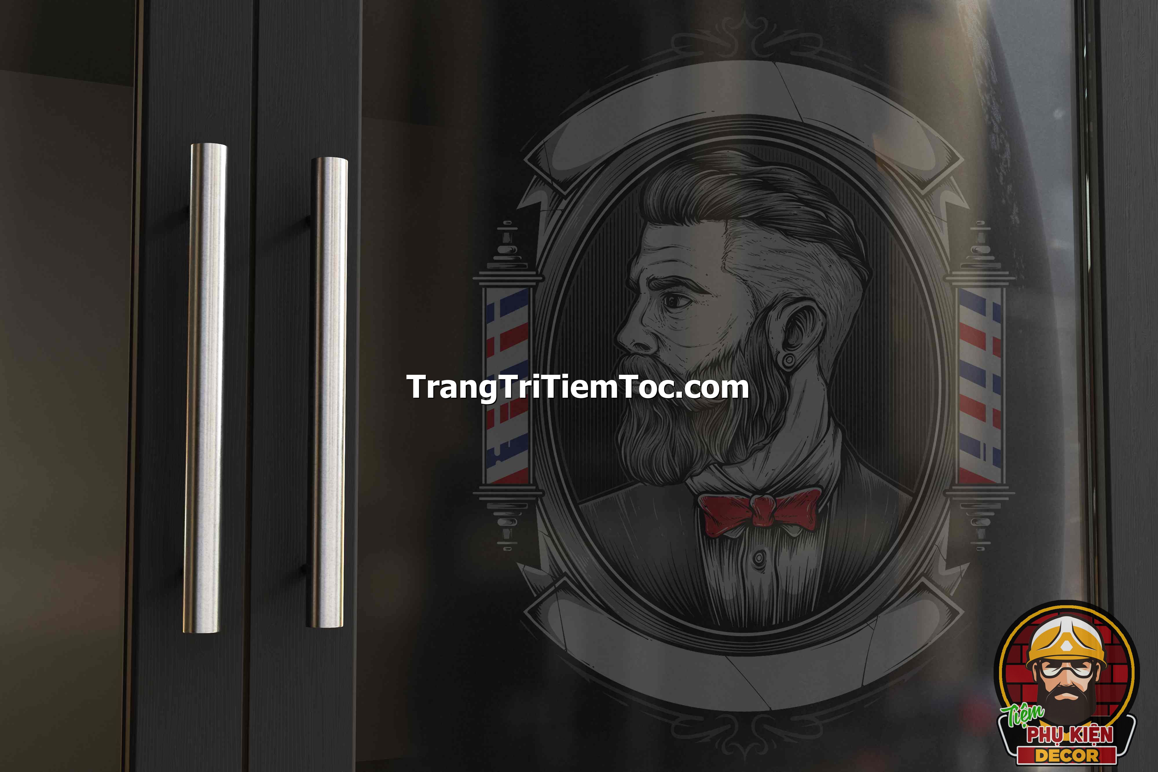 Decal dán kính trang trí Salon tóc Nam Decal dán kính trang trí Salon tóc Nam