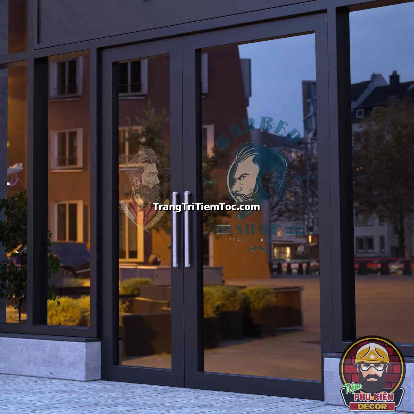 Decal dán kính trang trí Salon tóc Nam Decal dán kính trang trí Salon tóc Nam