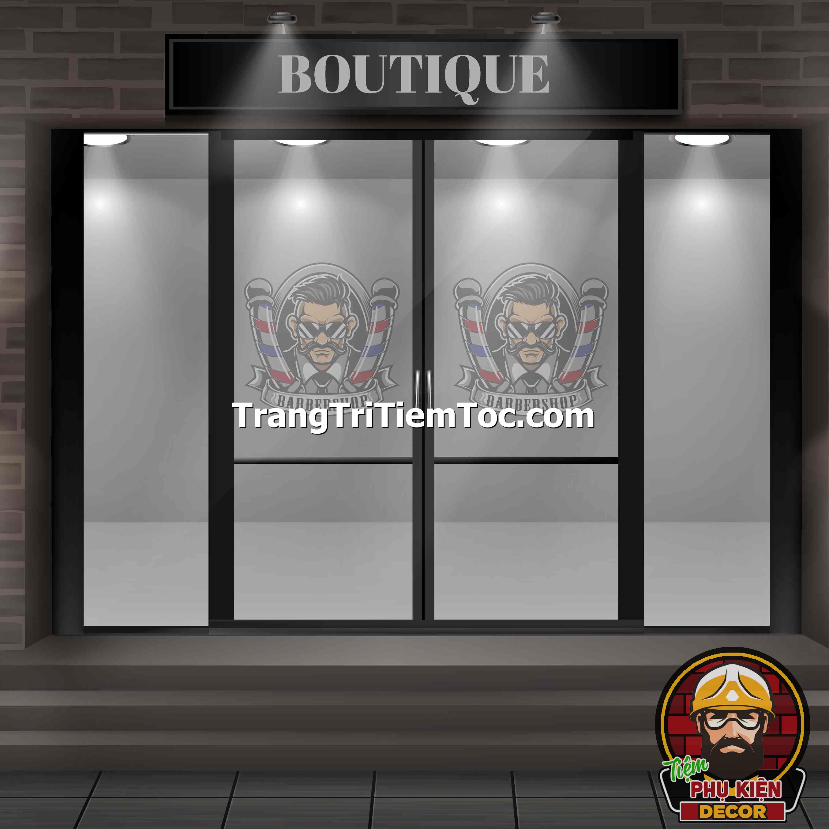 Decal dán kính trang trí Salon tóc Nam Decal dán kính trang trí Salon tóc Nam