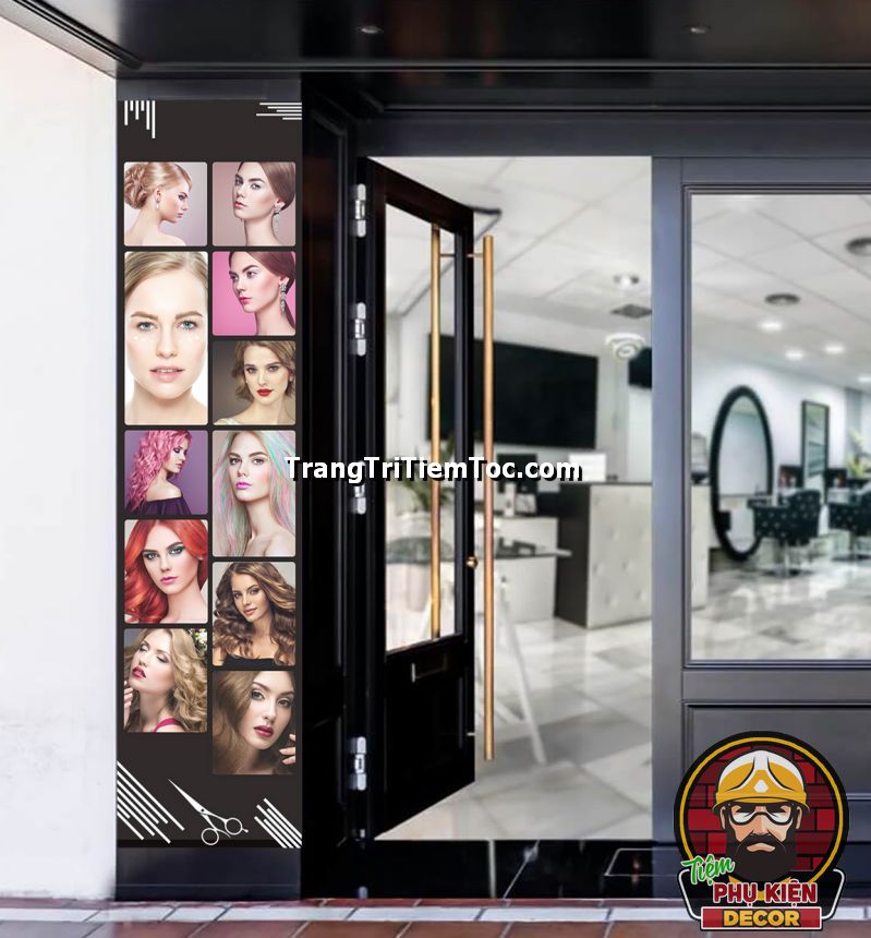 Tranh dán kính trang trí tiệm tóc nữ thu hút khách hàng Tranh dán kính trang trí tiệm tóc nữ thu hút khách hàng