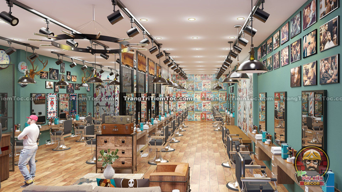 Mẫu thiết kế tiệm tóc nam Barber Shop đẹp, mặt tiền 6-7m, đơn giản ...