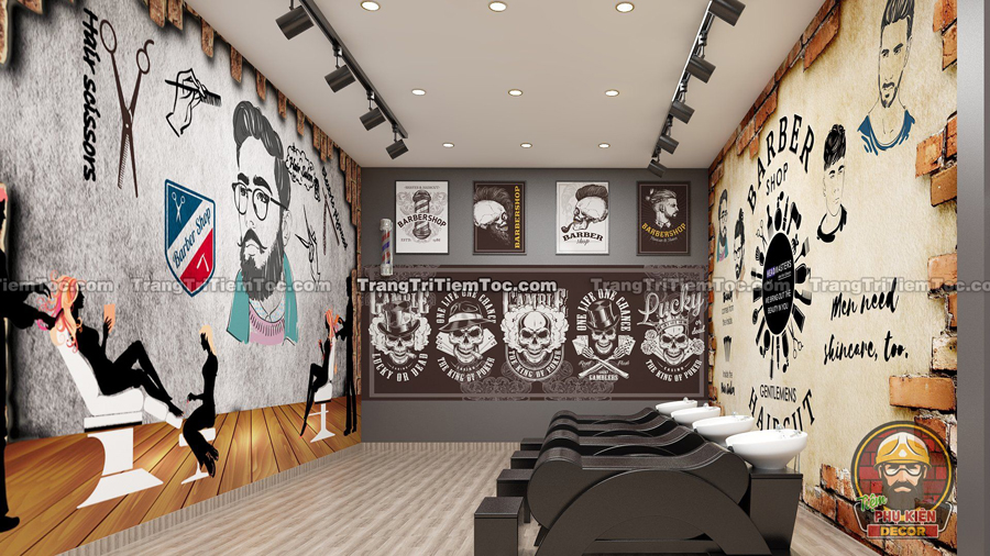 Sử dụng tranh dán tường 3D trang trí các bức vách cho Khu vực gội đầu Sử dụng tranh dán tường 3D trang trí các bức vách cho Khu vực gội đầu