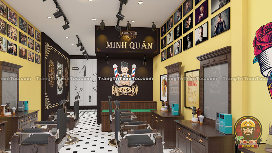 Background sau lưng quày Thu ngân tạo điểm thu hút mạnh khi sử dụng hình ảnh người Thợ Cổ điển trên nền tường màu Nâu trầm Background sau lưng quày Thu ngân tạo điểm thu hút mạnh khi sử dụng hình ảnh người Thợ Cổ điển trên nền tường màu Nâu trầm