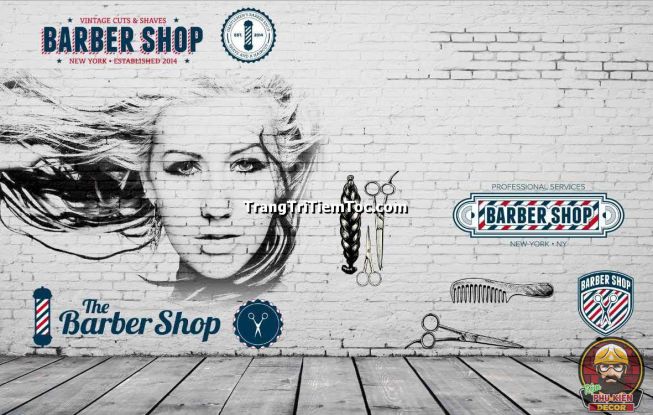 Mẫu tranh dán tường trang trí Barber Shop, Cắt tóc Nam nữ độc đáo và mới lạ