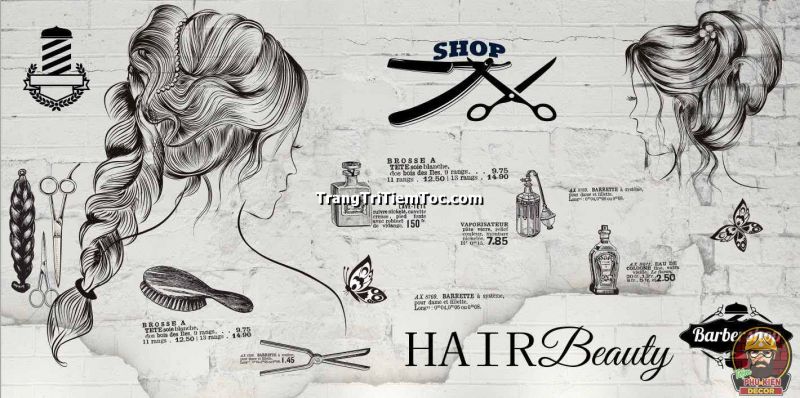 Mẫu tranh dán tường trang trí Barber Shop, Cắt tóc Nam nữ độc đáo và mới lạ