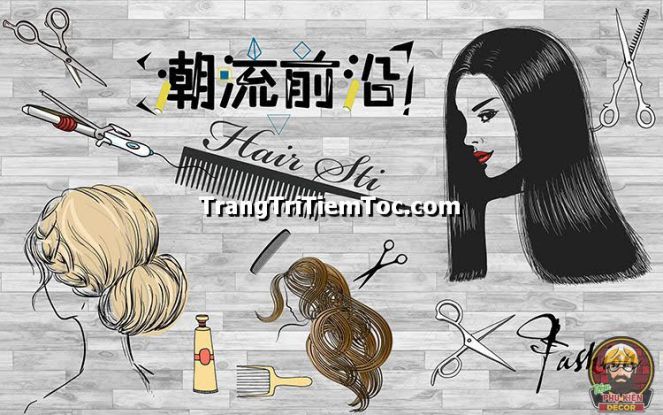Tranh dán tường trang trí tiệm tóc nữ
