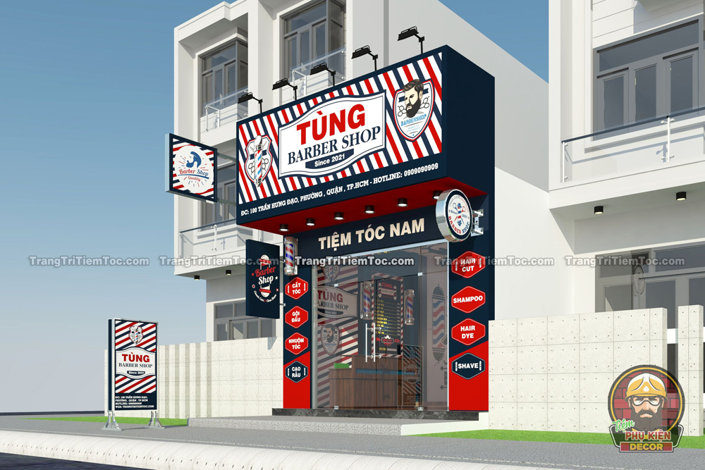 Mẫu thiết kế Barber Shop chất, mặt tiền nhỏ phù hợp với bề ngang từ 4-5m Mẫu thiết kế Barber Shop chất, mặt tiền nhỏ phù hợp với bề ngang từ 4-5m